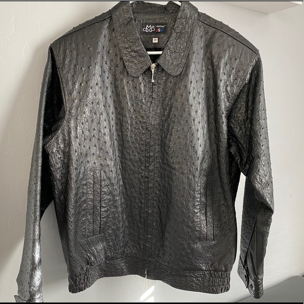 Max Leather Full ostrich Bomber Jacket